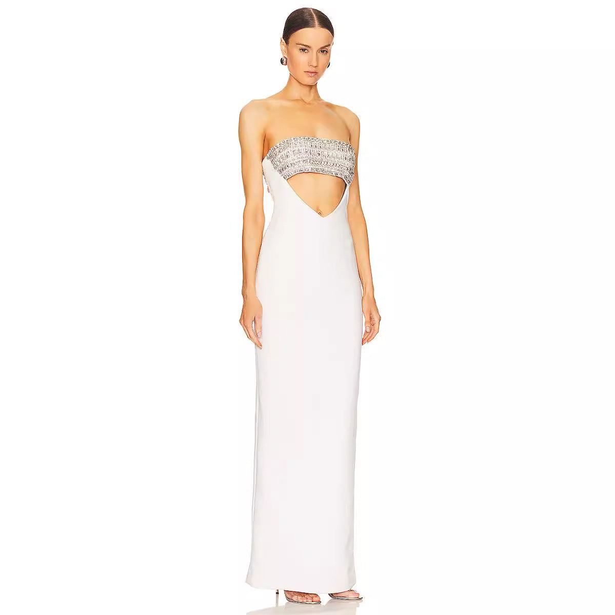 Women's white diamond bandage dress evening