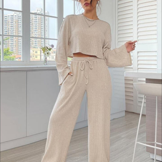 Autumn and Winter new casual homewear knitted long sleeve women's suit