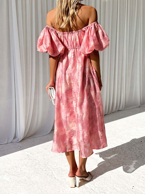 Short Sleeve Off Shoulder Floral Maxi Dress