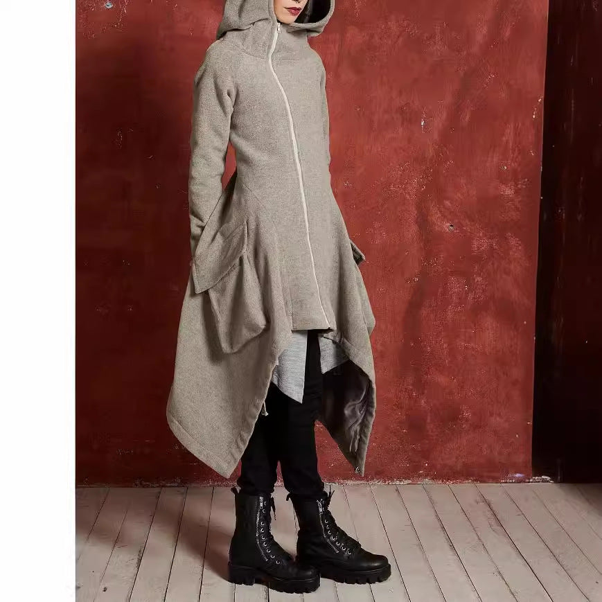 Fall Winter Coat Women's irregular fashion casual sweater long trench coat