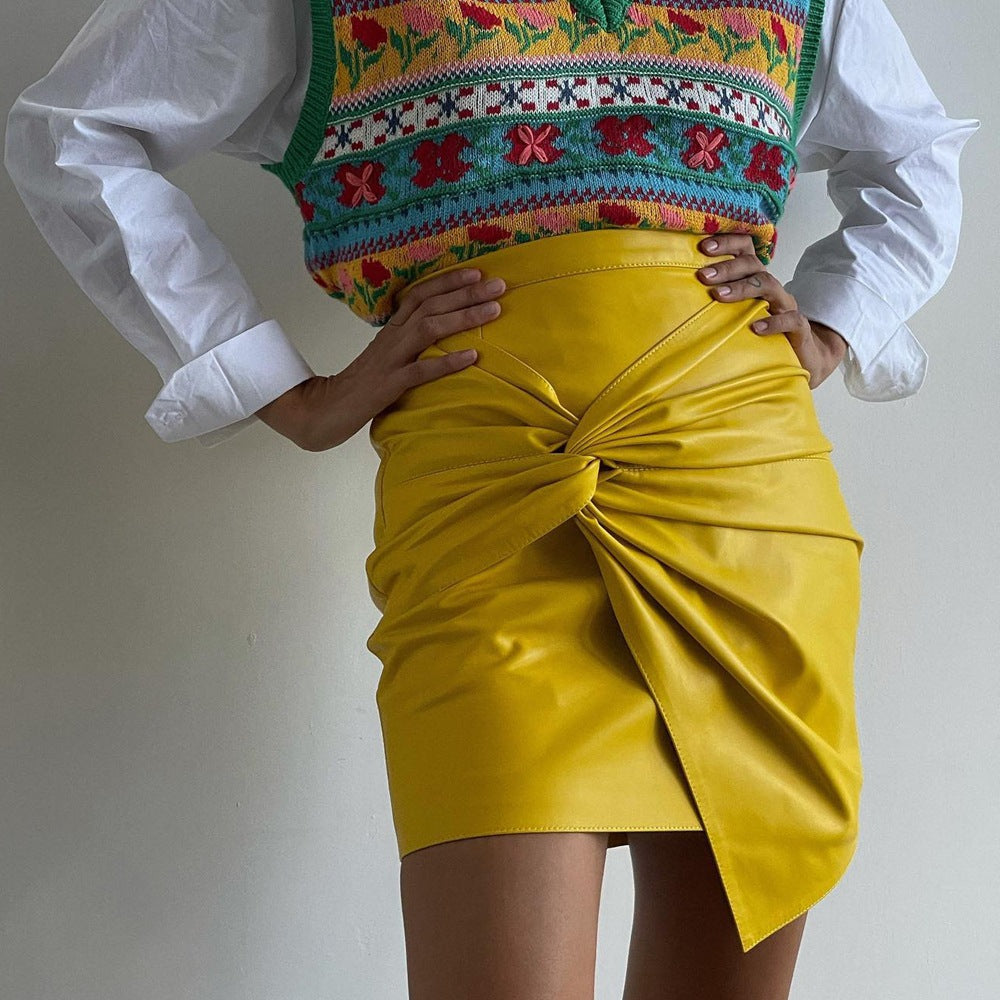 2024 autumn winter street fashion ruffle hip skirt leather skirt wholesale