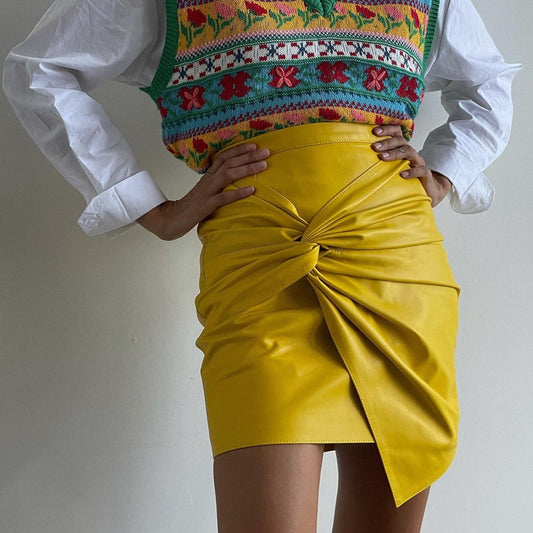 2024 autumn winter street fashion ruffle hip skirt leather skirt wholesale