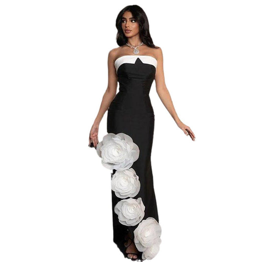 Black Bandage Dress Sexy Backless 3D Large Flower Party