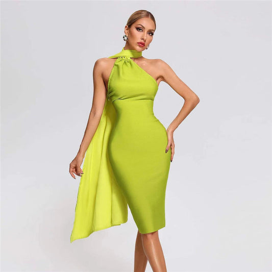 French Ribbon Halter Dress Backless Tight Bodycon Evening