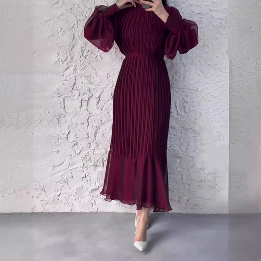Temperament light and mature style women's clothing spring new cross-border dress long pleated skirt