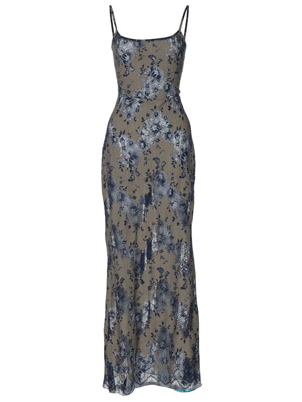 Lace Back Tie Long Maxi Dress