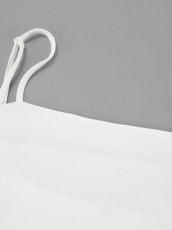 Spaghetti Strap Puffy Maxi White Dress