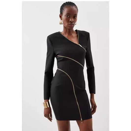 Women's zipper decorative bandage dress spring and summer women's design sense high-end evening dress dress