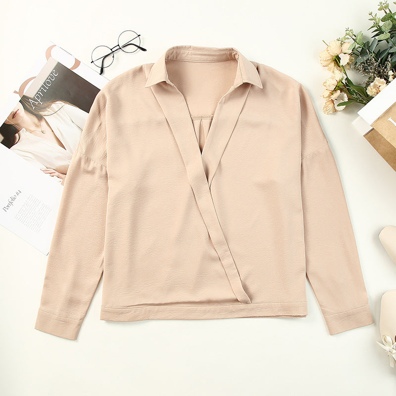 Spring and Autumn New Collar ** Fork Long Sleeve Pullover Chiffon Shirt