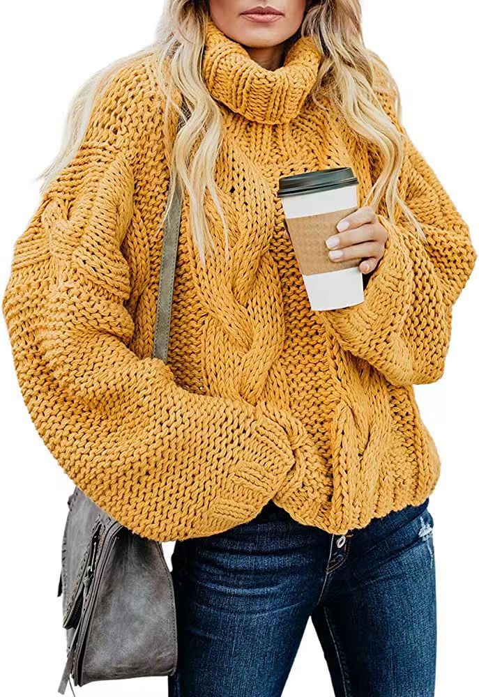 Autumn and winter women's knitted pullover top idle style solid color twist loose turtleneck sweater