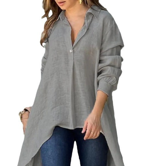 Autumn women's top elegant long sleeve fashion solid color loose lapels shirt Women