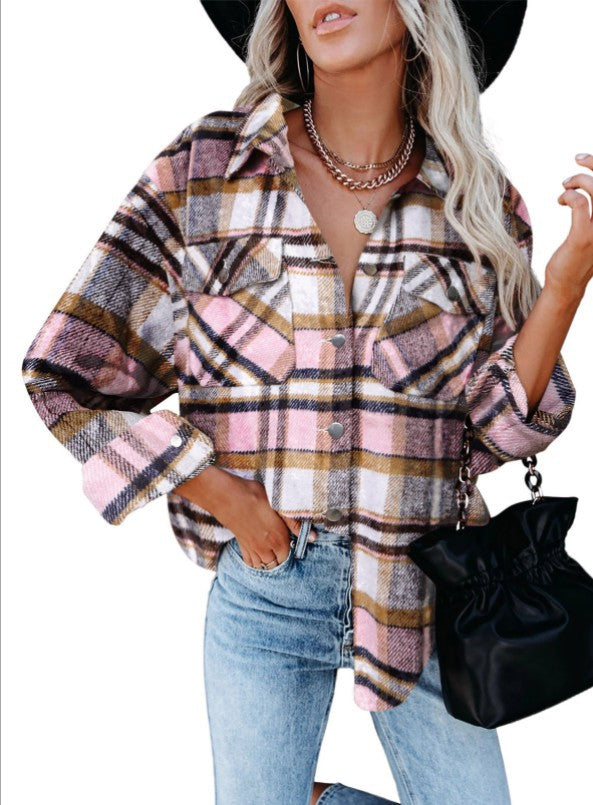 New woolen shirt long-sleeved plaid jacket