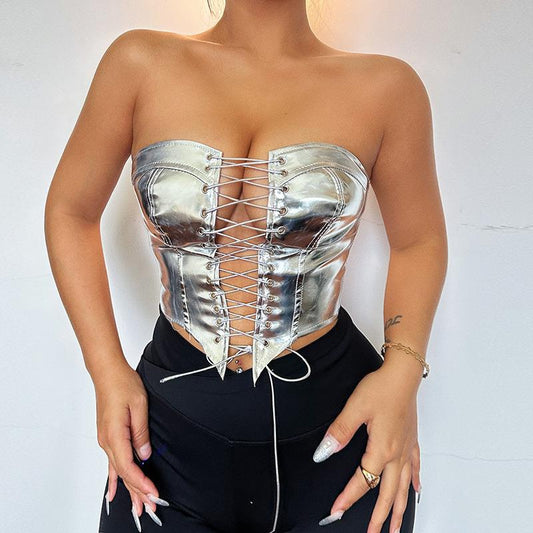 2024 sexy lacing hot hot girl top waist cardigan slimming vest