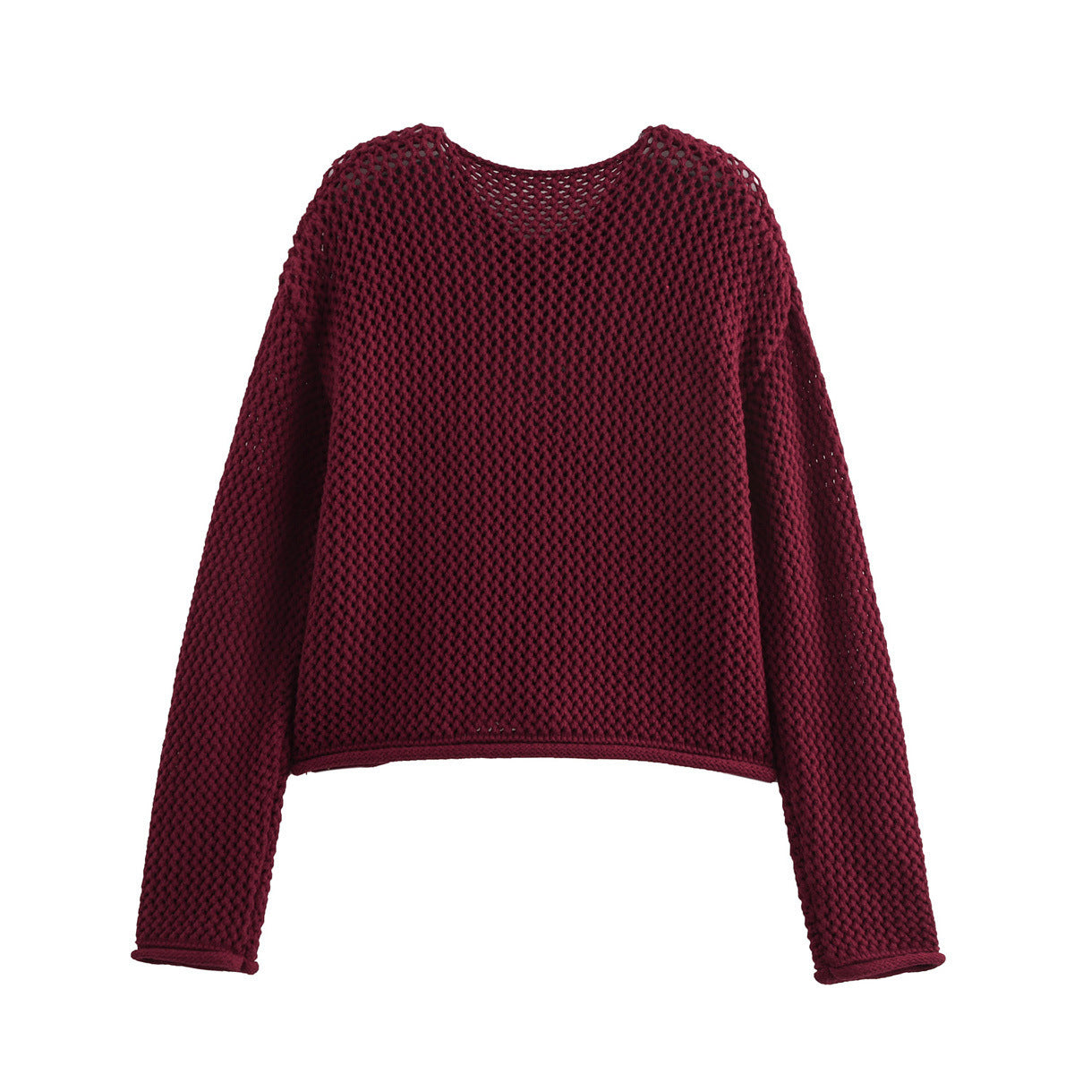 Women's autumn winter round neck hollow out thick needle long sleeve sweater coat