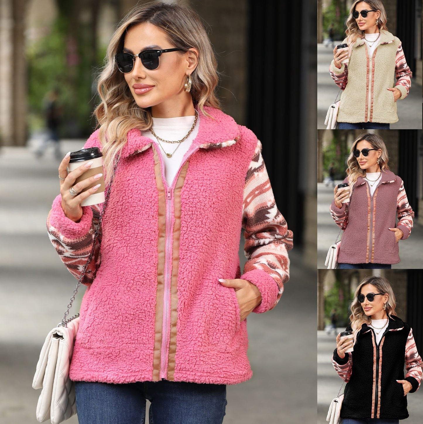 Autumn and winter women's ethnic style boho long sleeve lapel cardigan plush coat