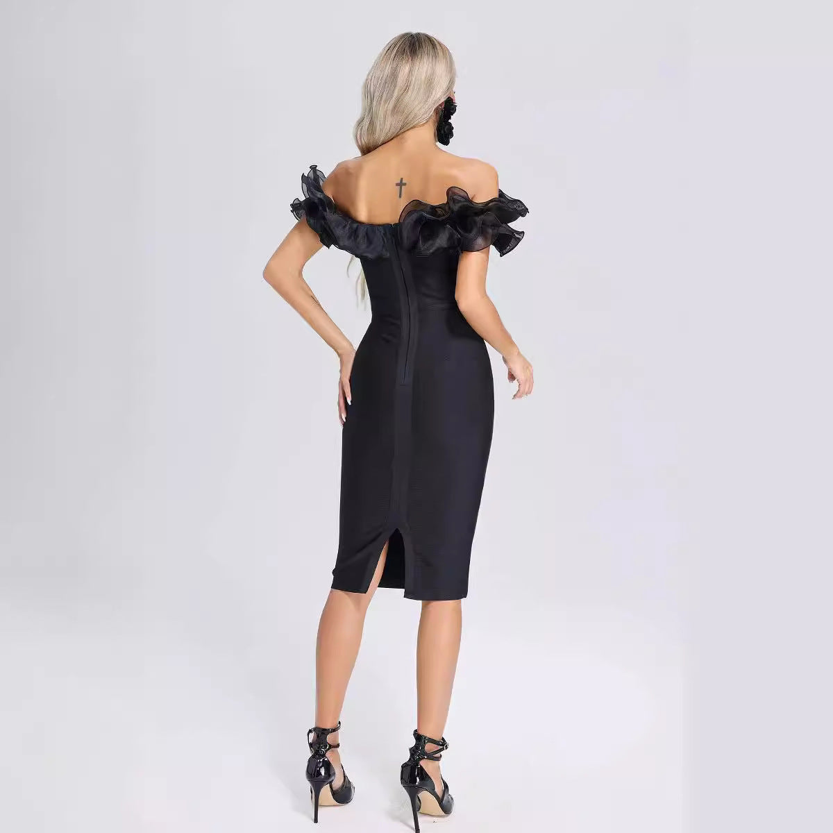 Bandage Dress Cold-Shoulder Mesh Black Party Dresses