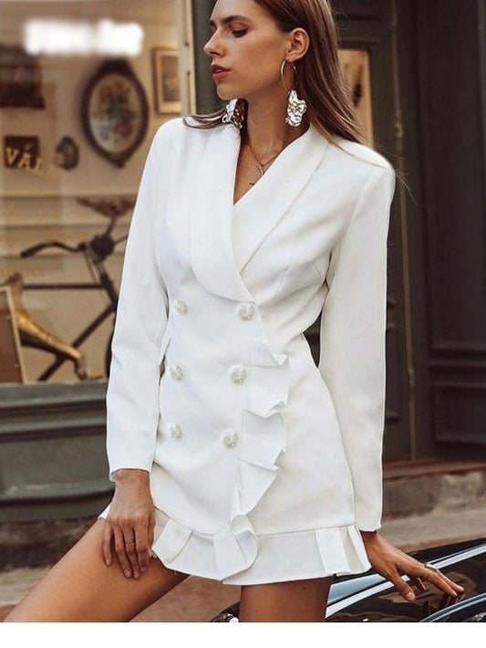 Fashion dating office silver button banquet clothes leisure commute coat skirt women's double breasted suit