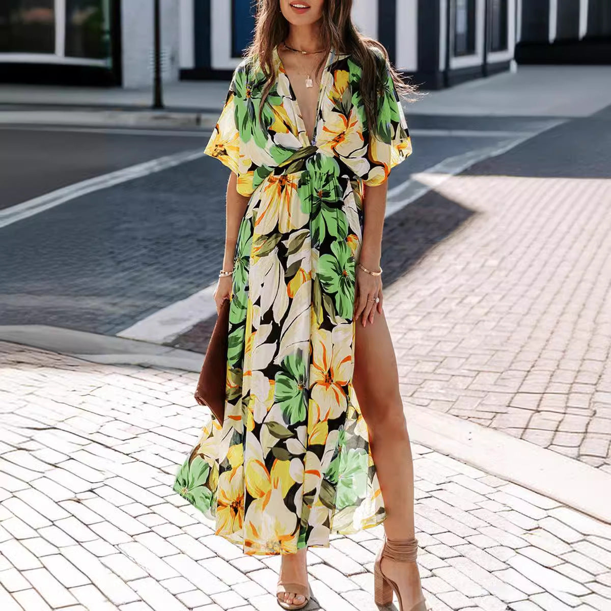 Summer  women's clothing new sexy high waist fashion printed split-ended dress women