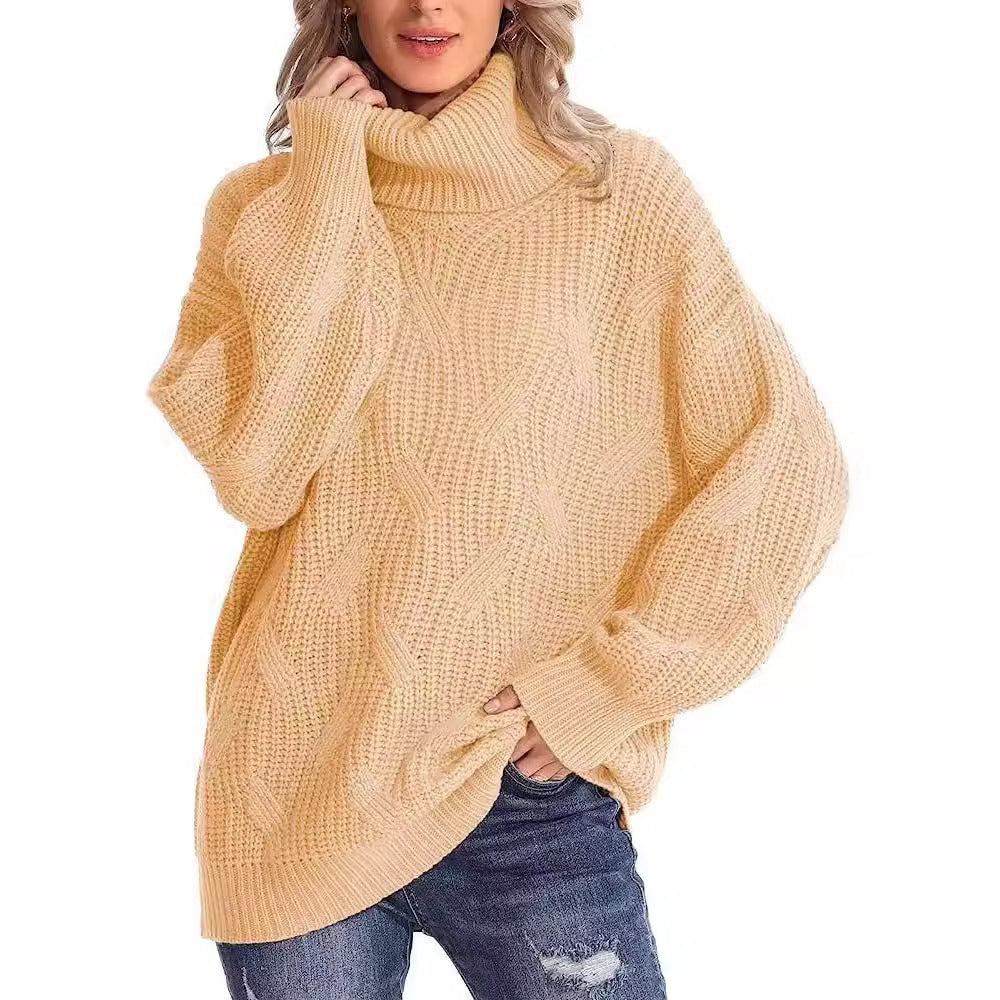 Autumn and Winter loose turtleneck twisted knitted sweater women's pullover long sleeve