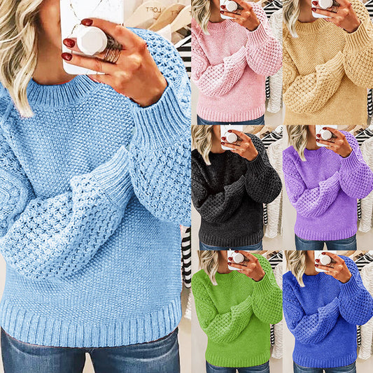 Thick warm sweater solid color outerwear knitted pullover women's sweater