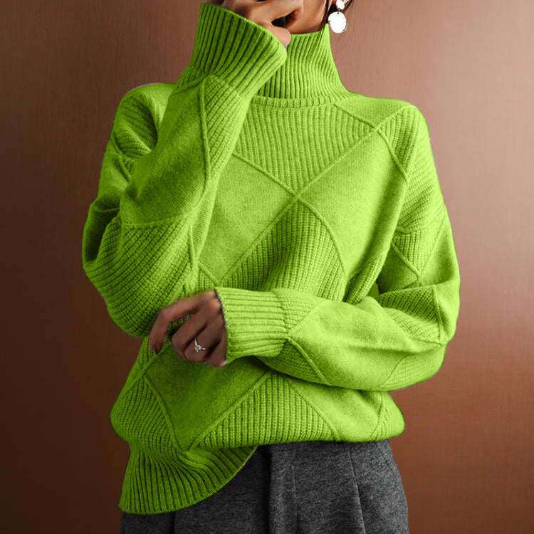 Autumn and winter casual versatile knitted sweater, loose turtleneck solid color knitted pullover