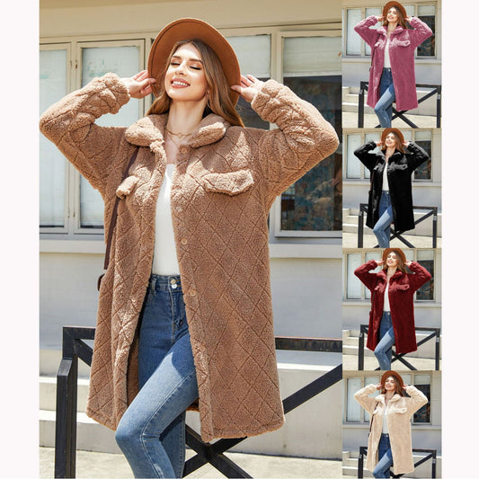 Autumn and winter women's plush loose single-breasted Diamond Coat Overcoat