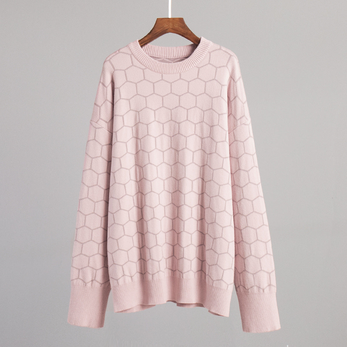 Round neck honey sweater autumn and winter loose plaid pullover round neck knitted women's top