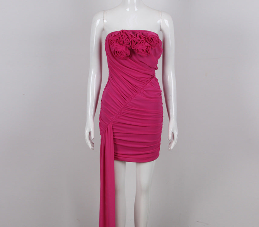 3D Flower Off-Shoulder Bandage Dress Bodycon Banquet Evening