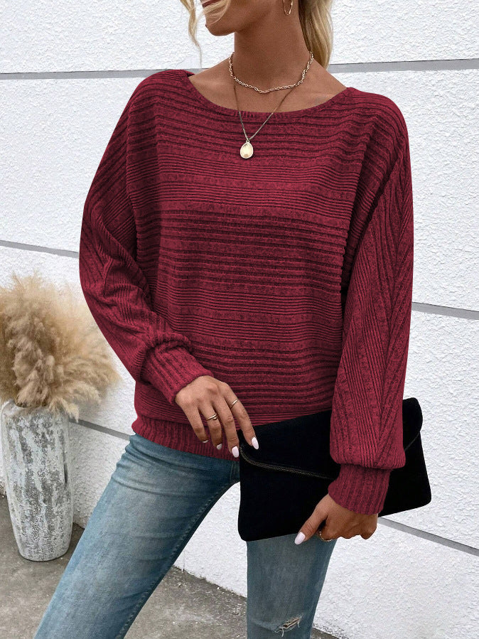 Autumn and Winter leisure solid color long sleeve round neck splicing pullover top T-shirt for women