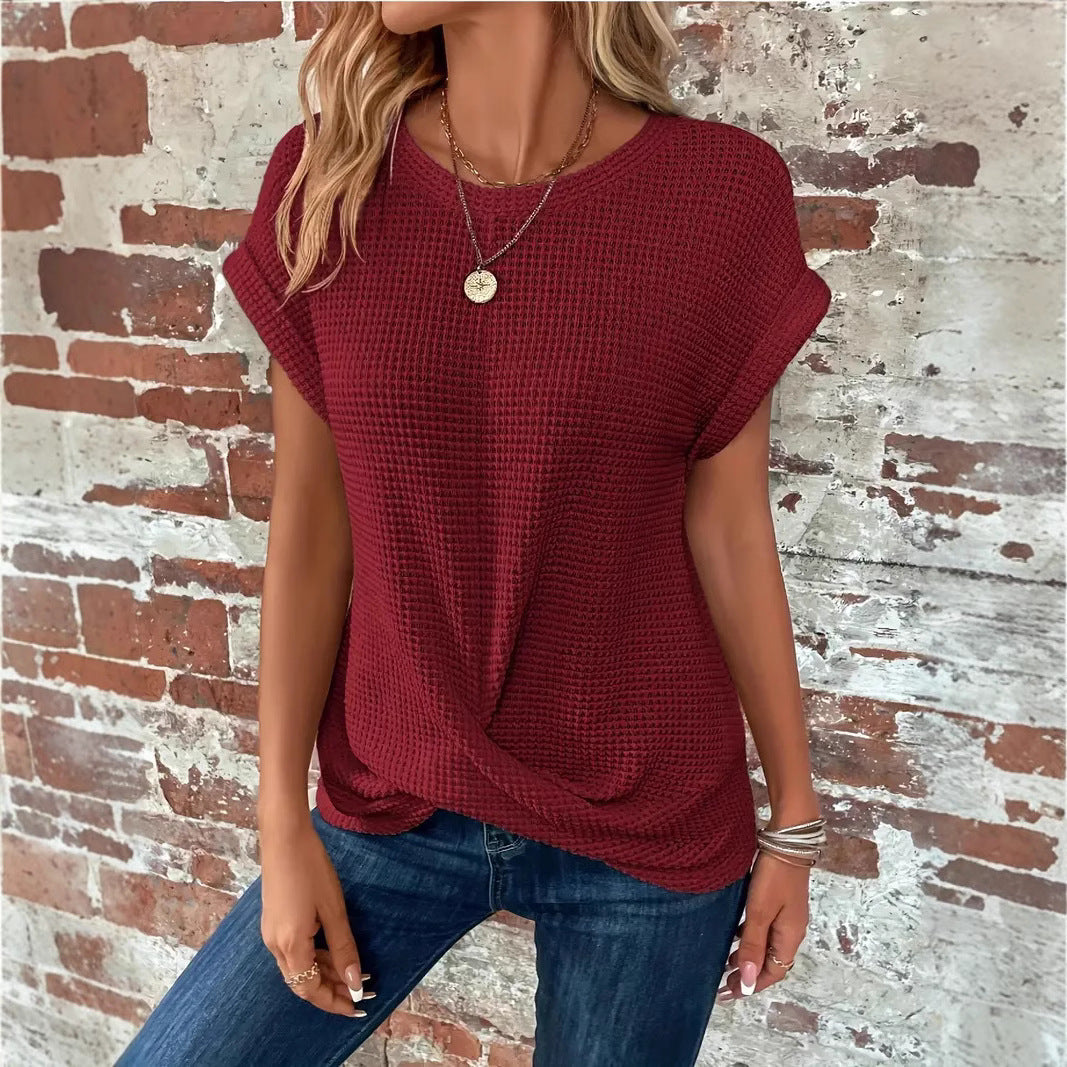 Solid color crew neck T-shirt elegant spring and summer women's clothing