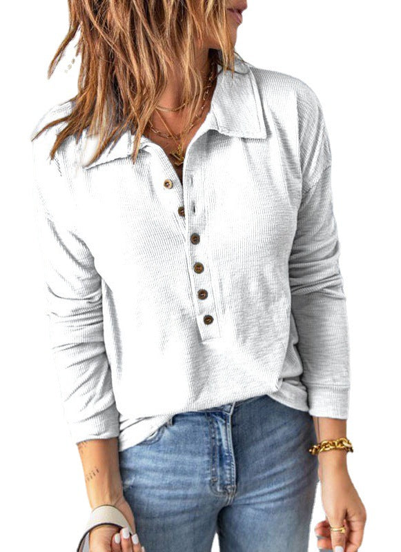 Women's New lapel button top shirt long-sleeved shirt