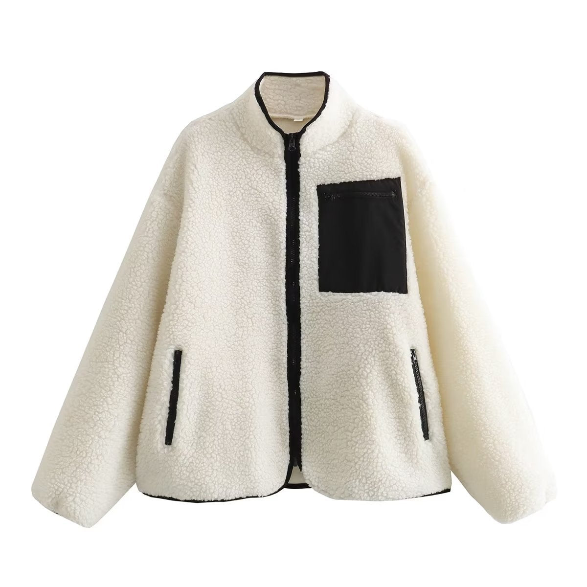 Wholesale autumn and winter new women's clothing idle style loose contrast color woolen coat cardigan coat