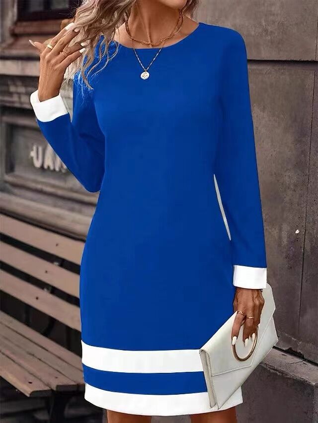 Women's tight color-matching dress long sleeve round neck autumn and winter clothes