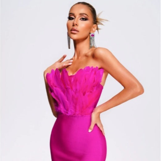 Fashion Slim Bandage Dress Women's Strapless Feather Dresses