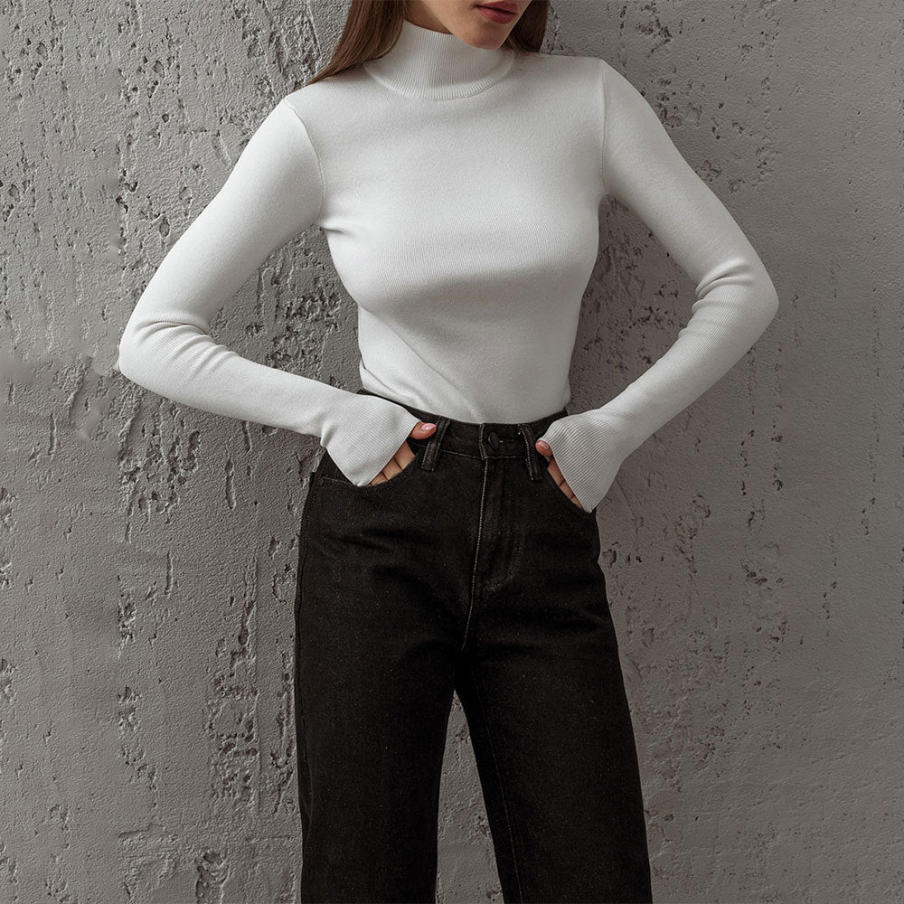 Half turtleneck bottoming shirt 2024 autumn and winter elegant slim fit warm long sleeve inner wear sweater