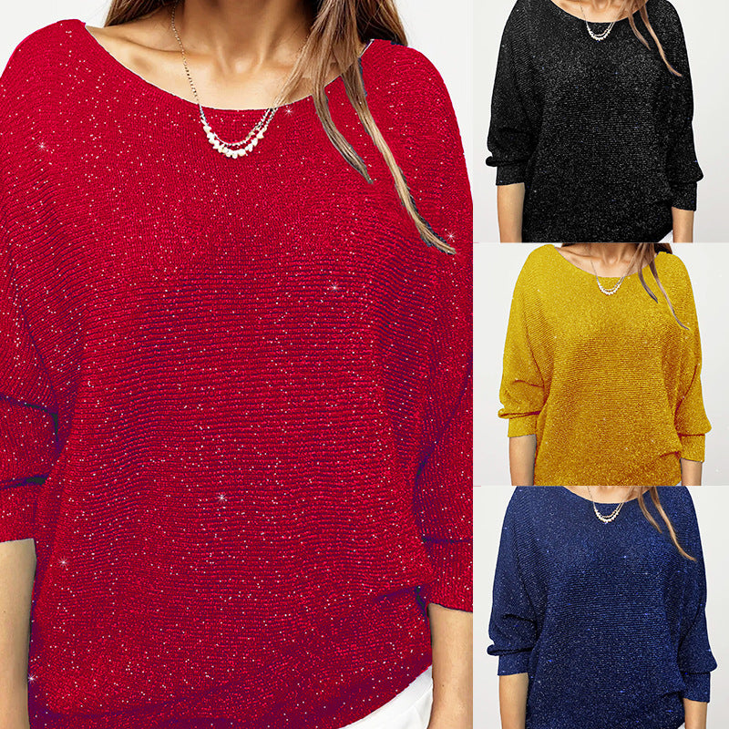 Cross-border European and American style gold silk flash sweater