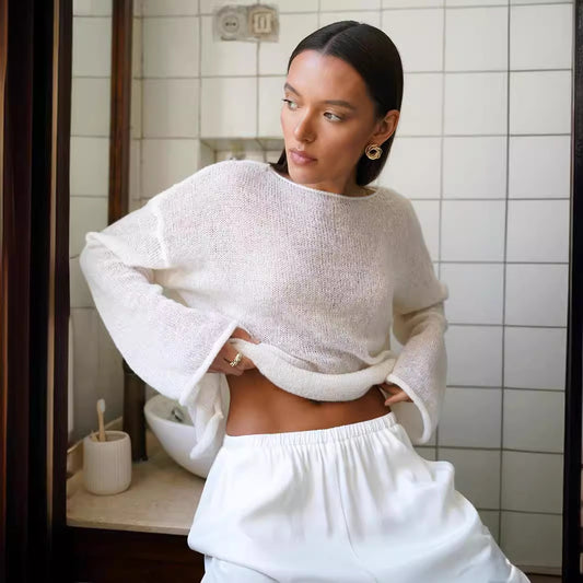 2025 spring and summer new women's perspective knitted T-shirt