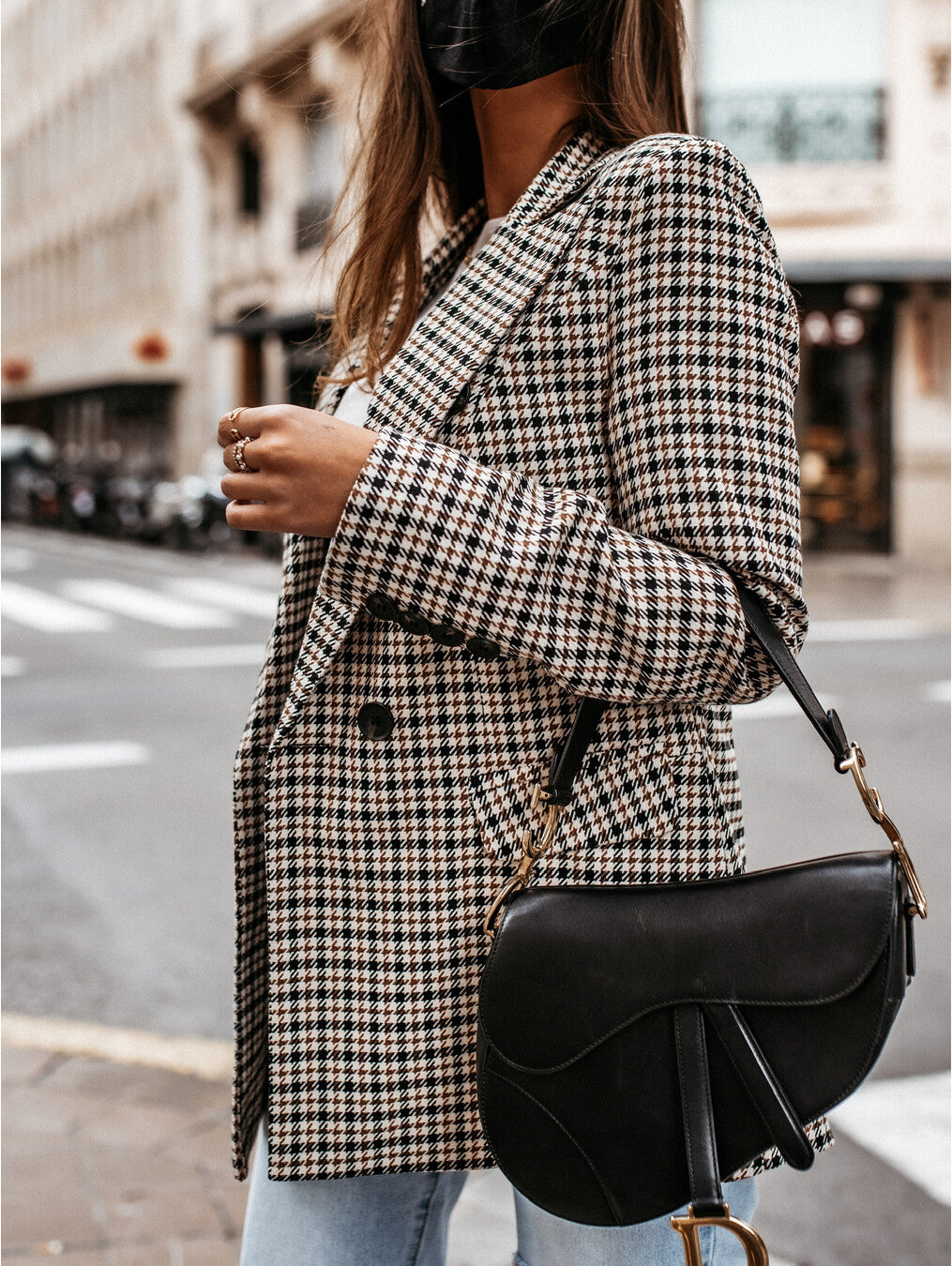 Women's jacket new autumn and winter plaid long suit jacket