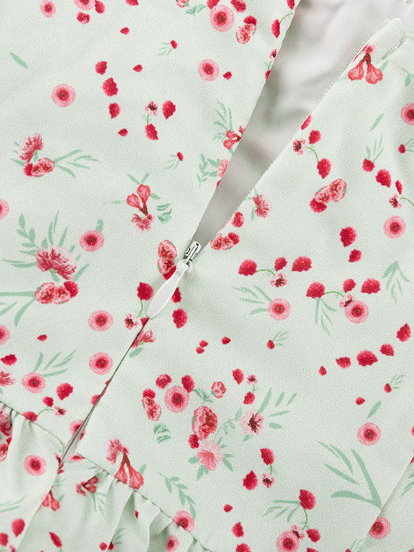 Floral Print Ruffle Shoulder Strap Mini Dress