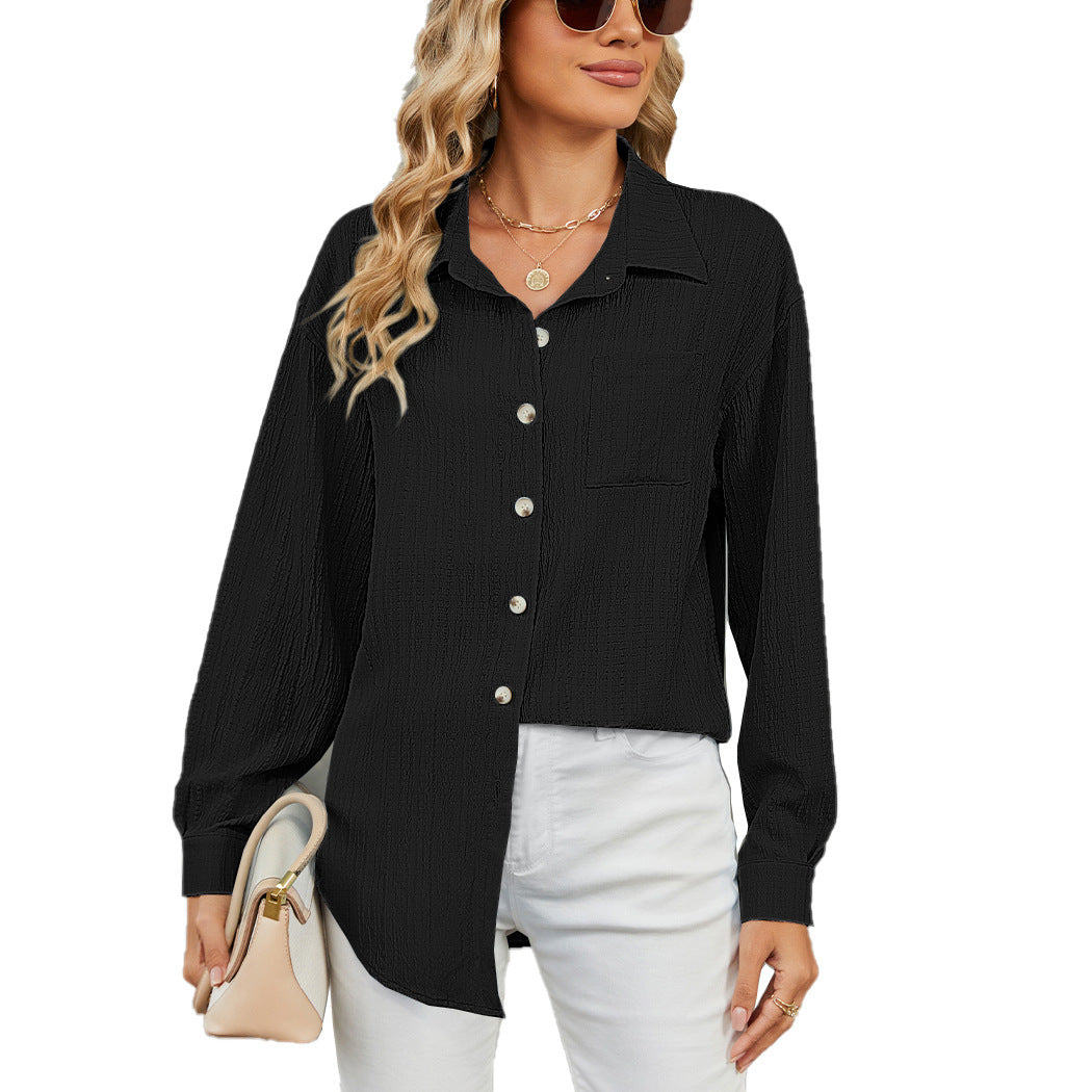 2025 autumn and winter leisure loose long sleeve lapel button solid color shirt Women