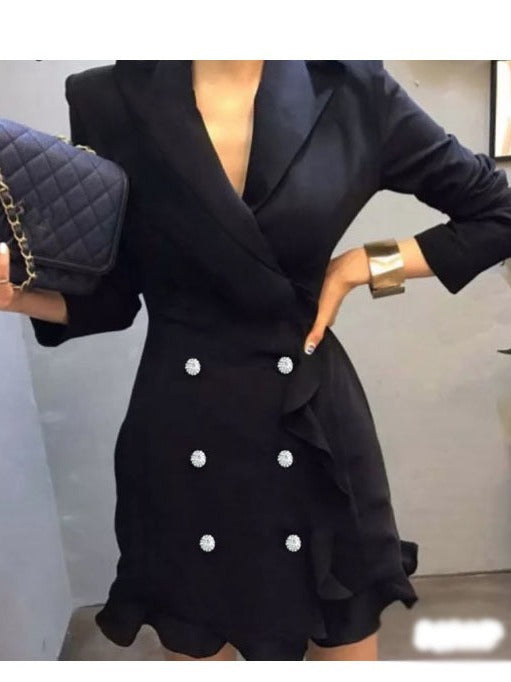 Fashion dating office silver button banquet clothes leisure commute coat skirt women's double breasted suit