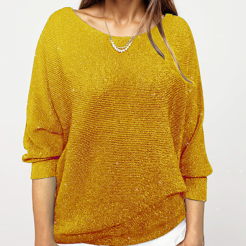 Cross-border European and American style gold silk flash sweater