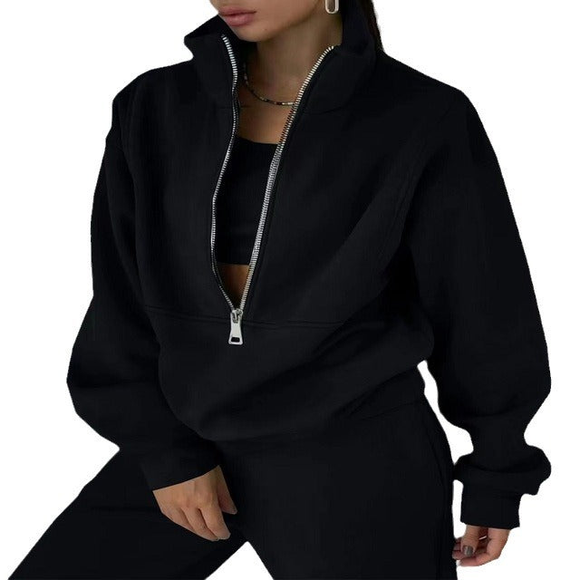 Casual sports fleece sweater sweatpants two-piece set