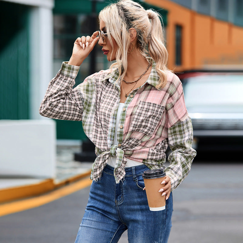 Casual plaid contrasting shirt