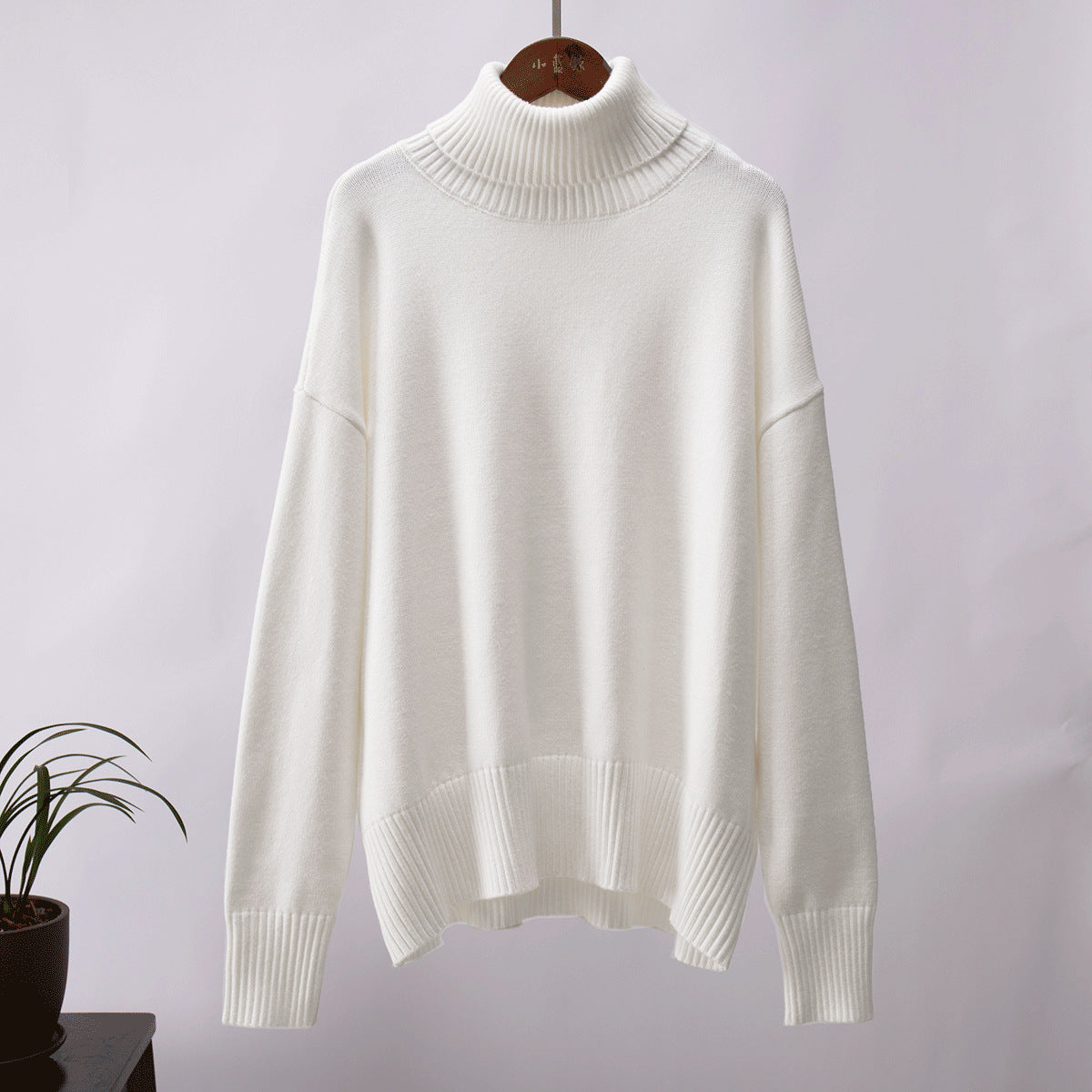 Women's turtleneck sweater autumn and winter loose sweater classic all-match solid color pullover knitted top