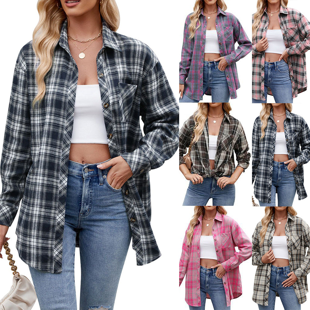 Casual Fashion Hottie Loose Plaid Shirt Woman