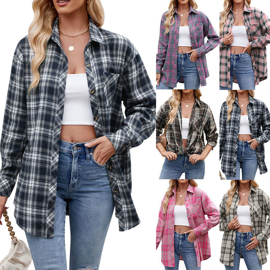 Casual Fashion Hottie Loose Plaid Shirt Woman