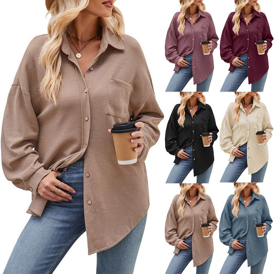 Casual Loose Pocket Waffle Fashion Shirt