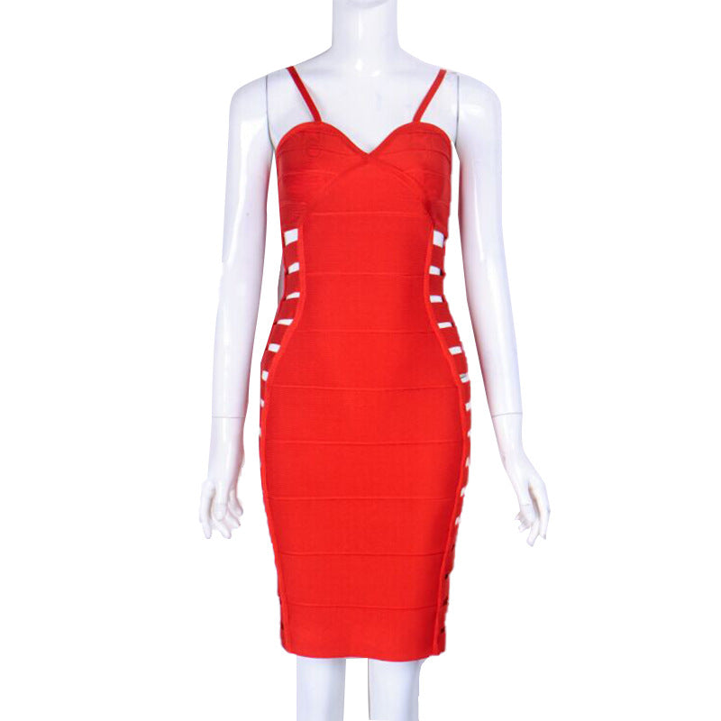 Women's Fall Winter Slim Knitted Sling Solid Color Bandage Dress