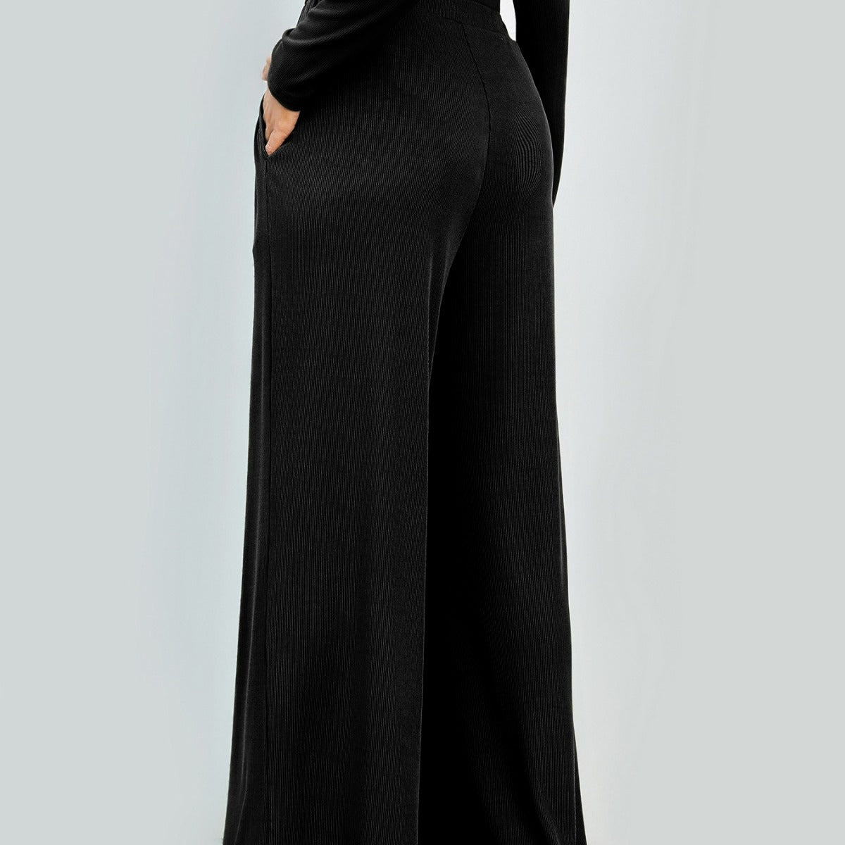 Pure Color Casual Straight-Leg Pants Women Drape Wide Leg